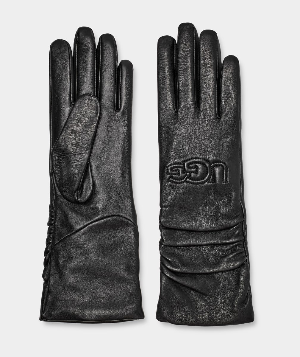 Guantes Ugg Leather Scrunched Logo Mujer Negras | Argentina JEUCKMR-07